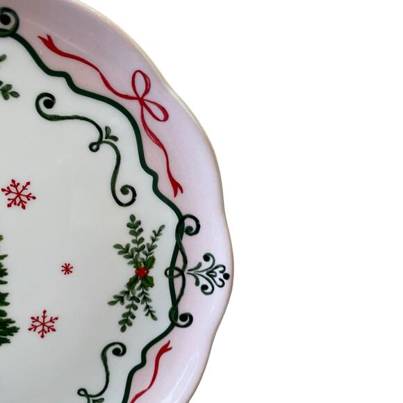4 Potter's Studio CHRISTMAS TREE PINK Salad Plates 9in Ceramic Bows Holiday New - Picture 6 of 16